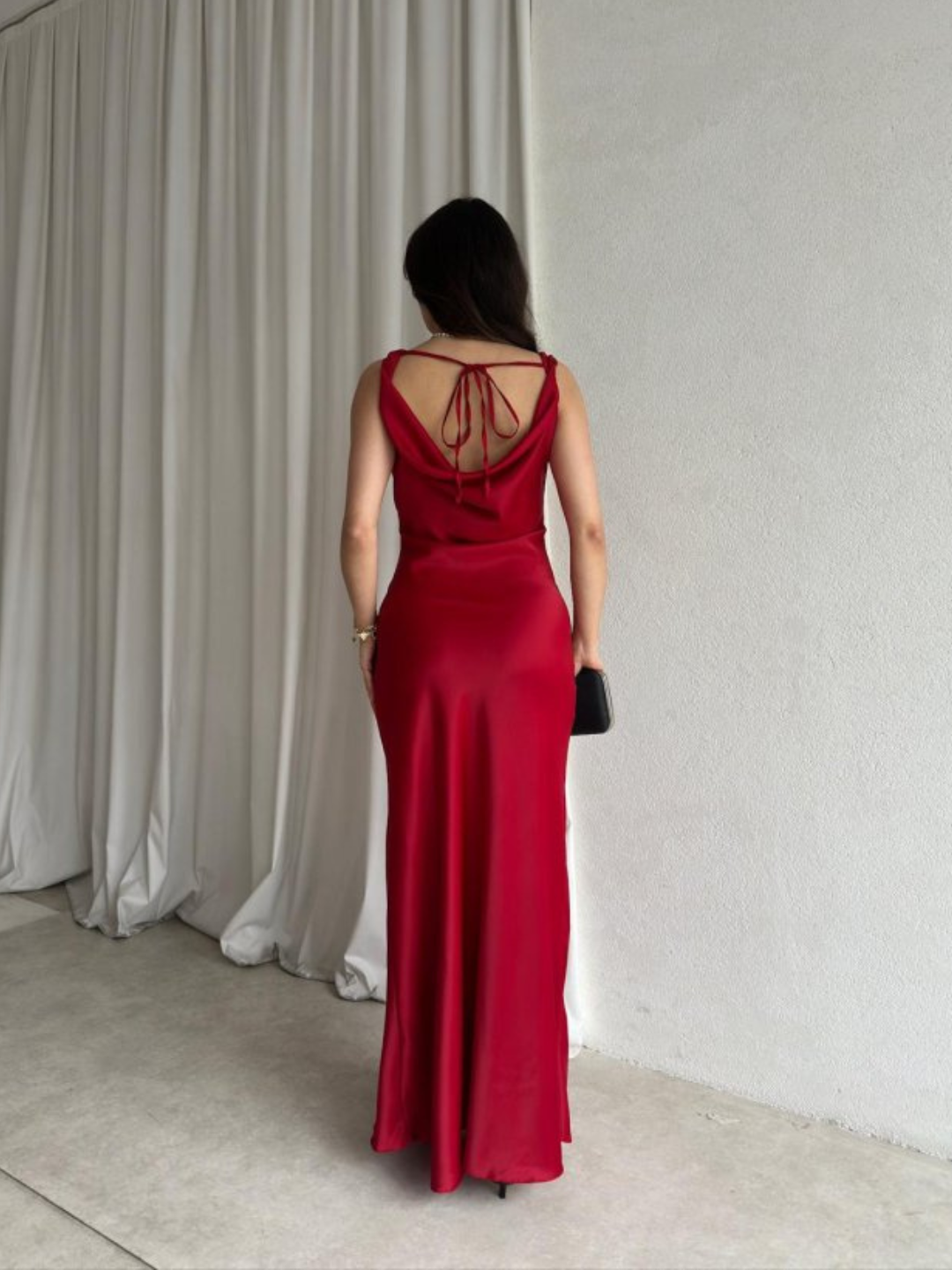 Crimson Kiss Satin Maxi Dress