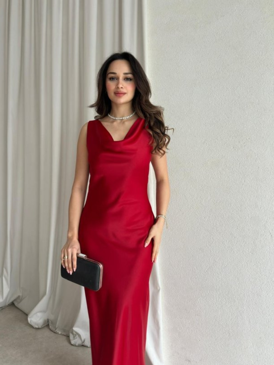 Crimson Kiss Satin Maxi Dress