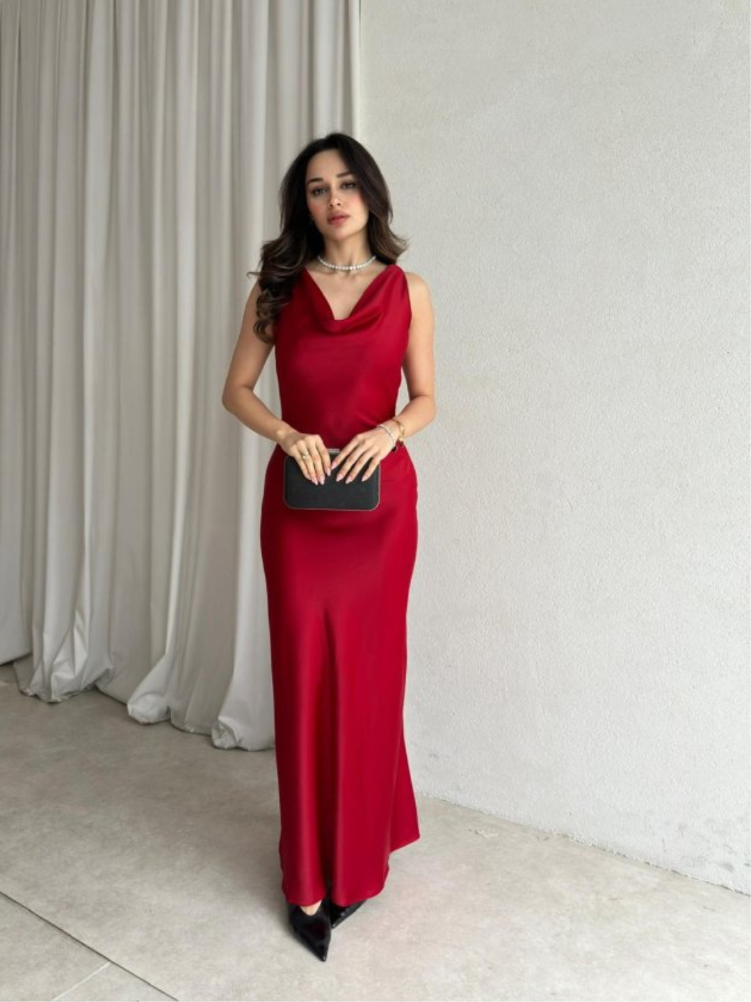 Crimson Kiss Satin Maxi Dress