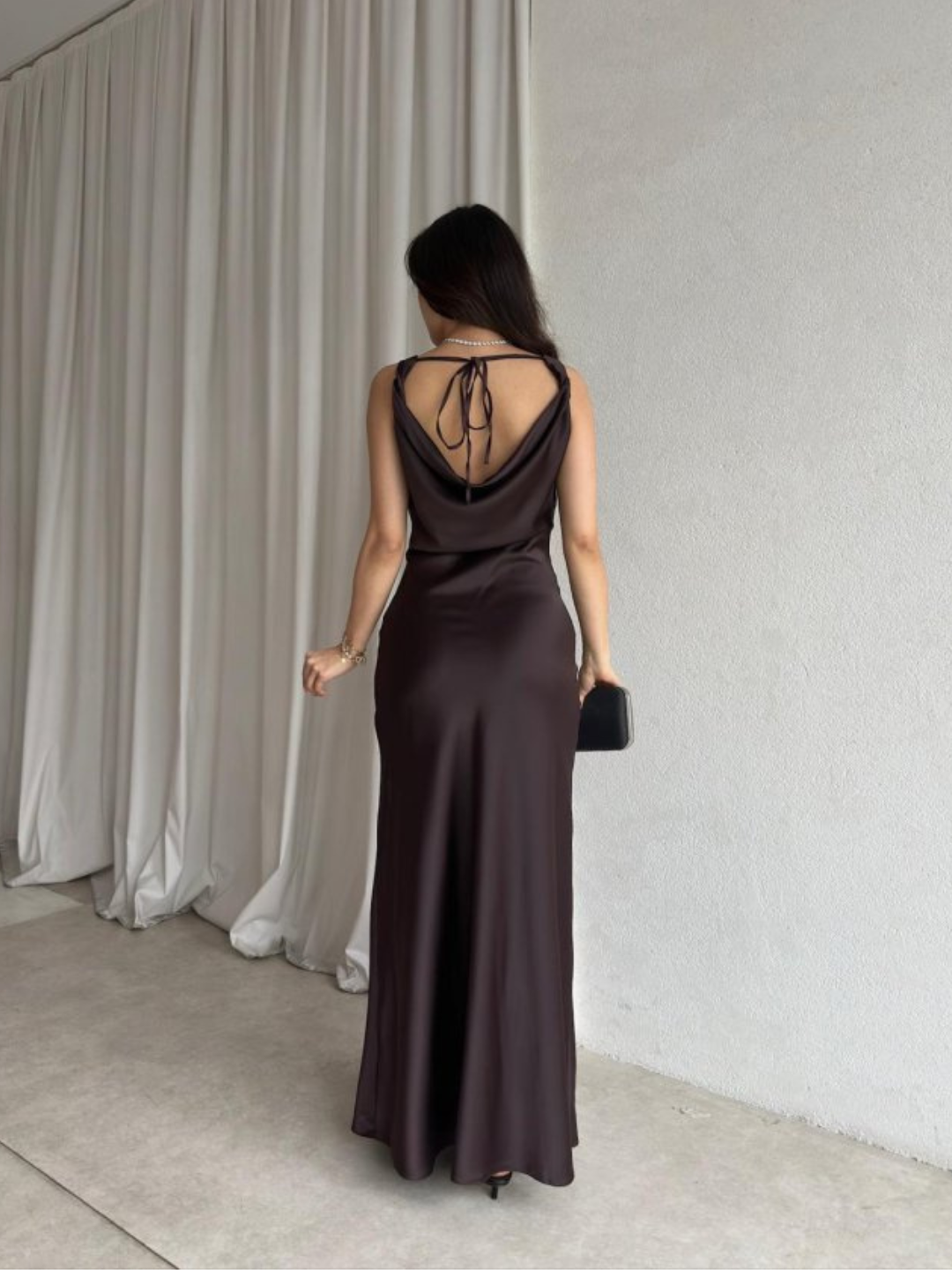 Mocha Kiss Satin Maxi Dress