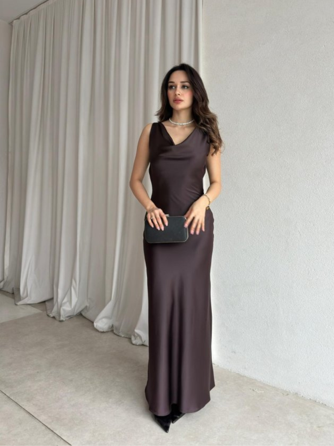 Mocha Kiss Satin Maxi Dress