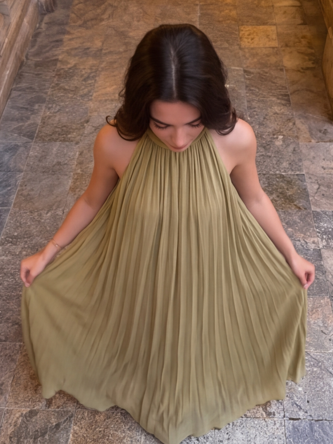 Olive Rose Organza Halter Maxi Dress