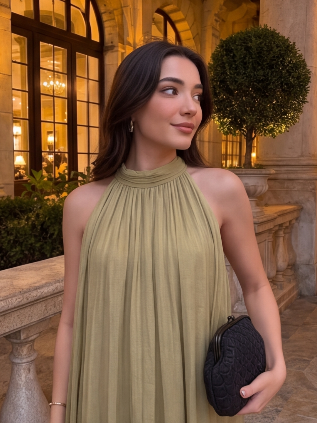 Olive Rose Organza Halter Maxi Dress