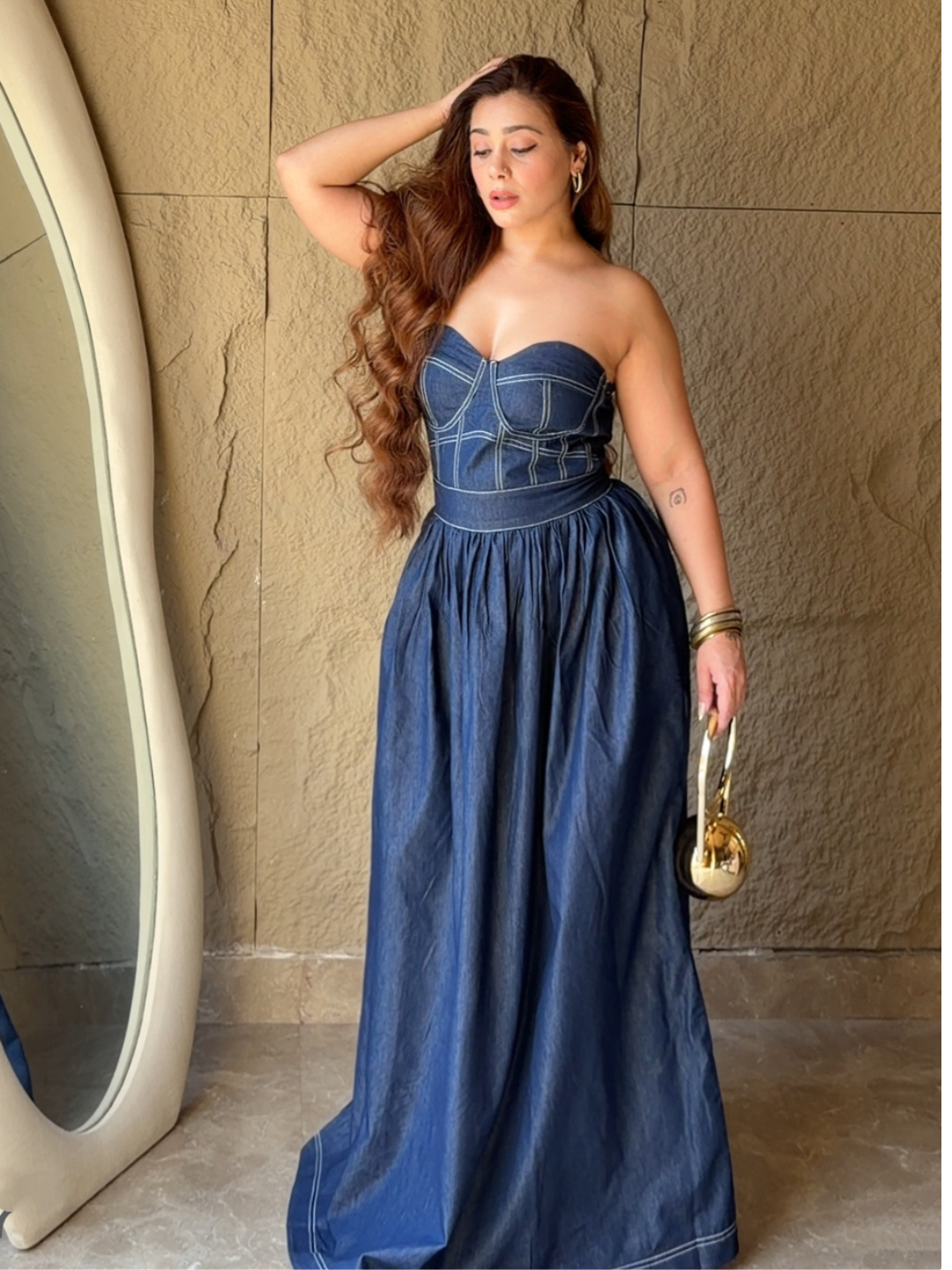 Indigo Sculpt Corset Midi Dress