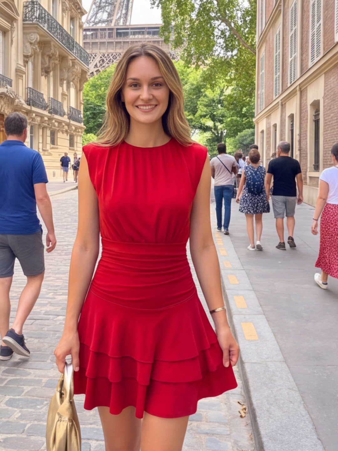 Crimson Tiered Mini Dress