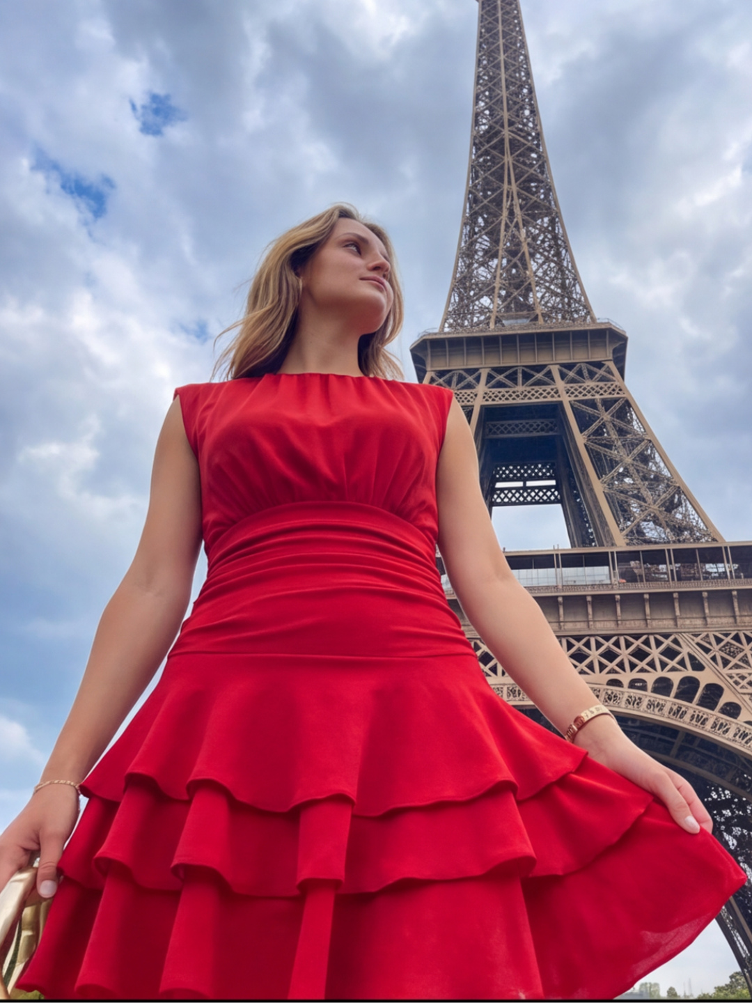 Crimson Tiered Mini Dress