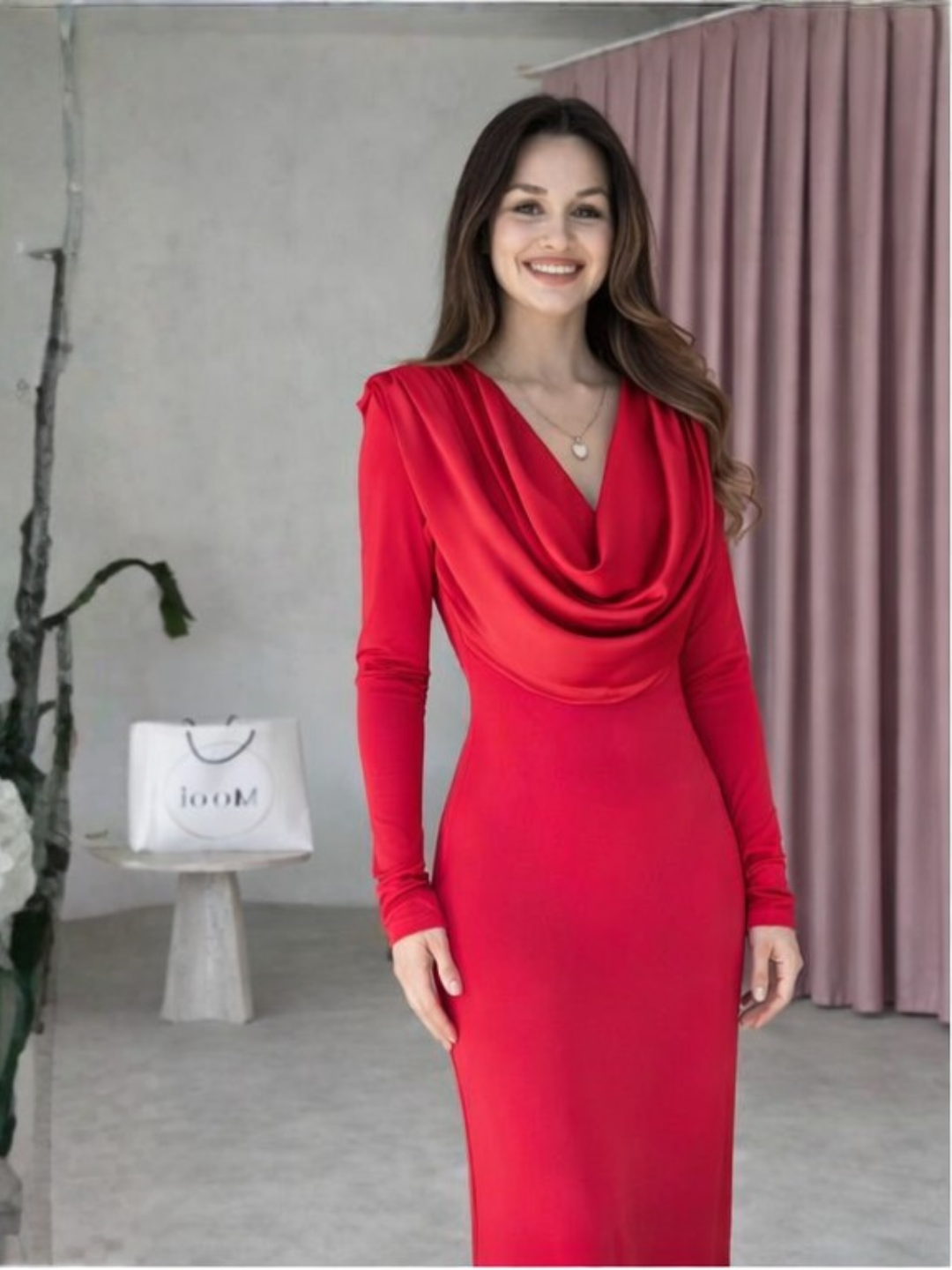 Scarlet Desire Cowl-Neck Gown Dress