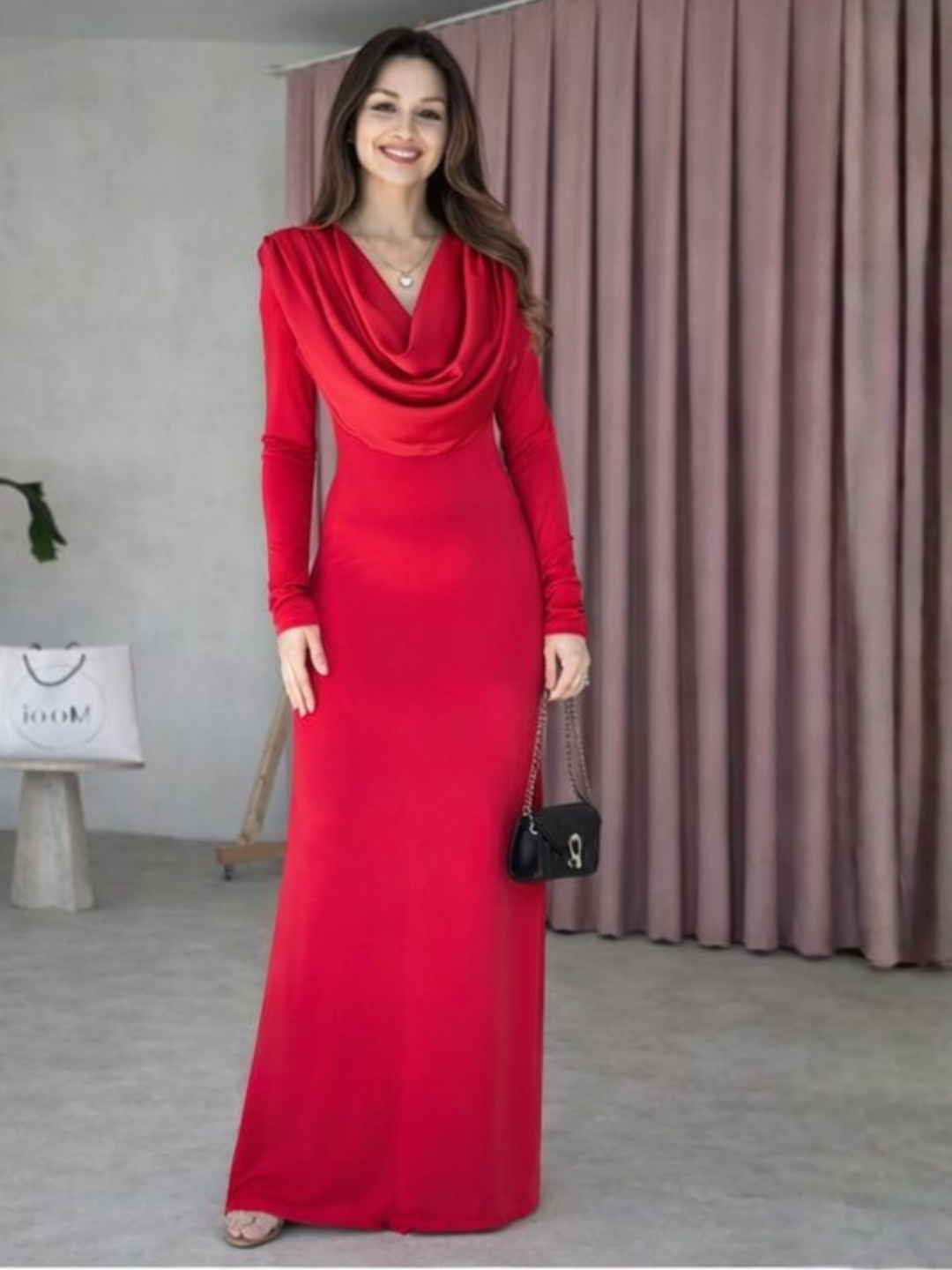 Scarlet Desire Cowl-Neck Gown Dress