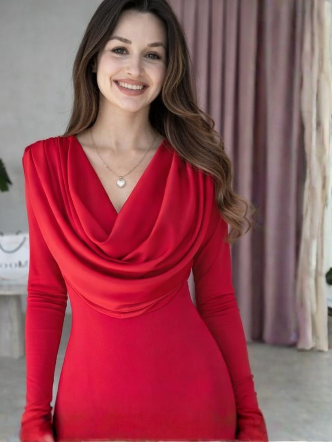 Scarlet Desire Cowl-Neck Gown Dress