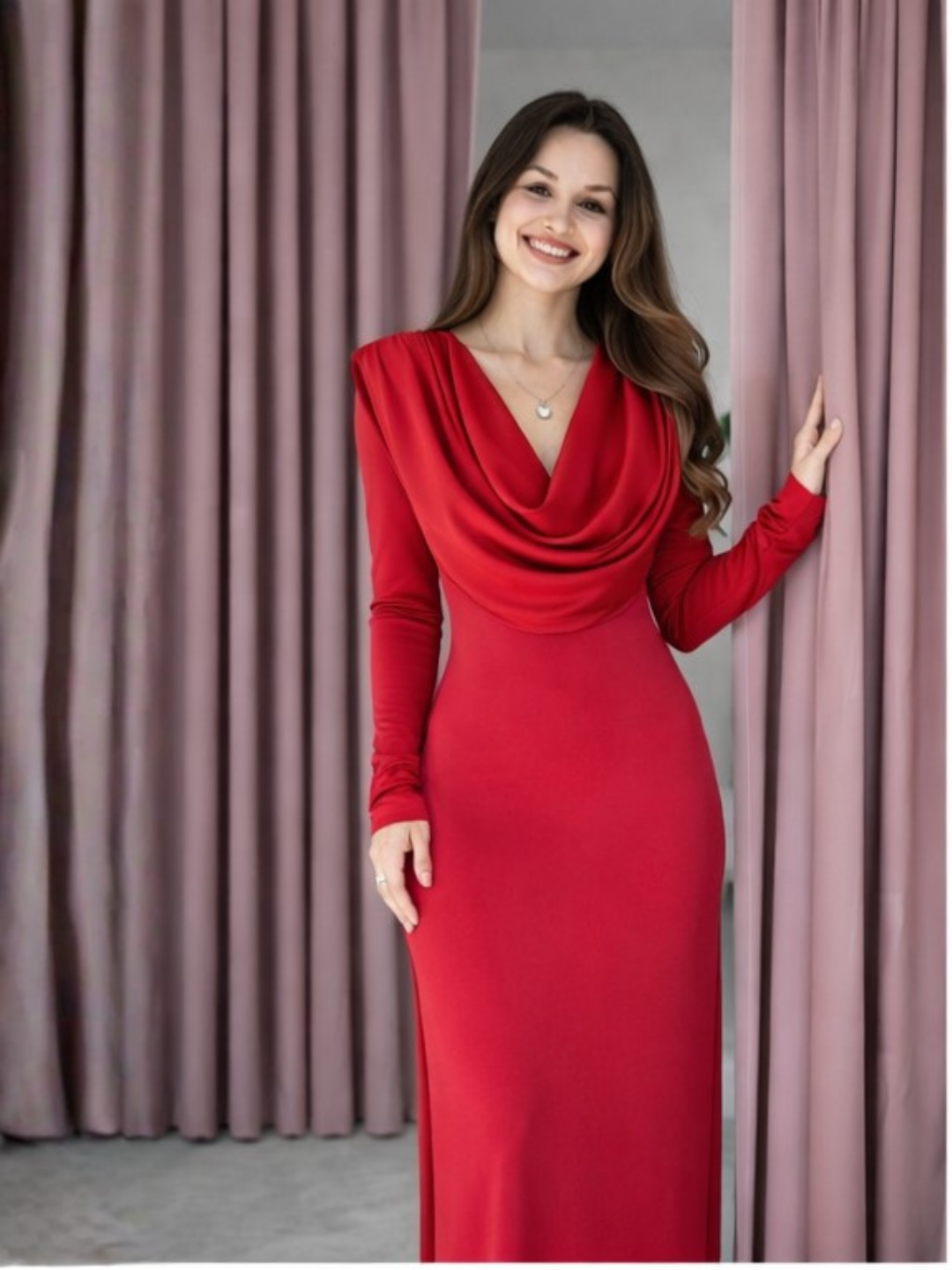 Scarlet Desire Cowl-Neck Gown Dress