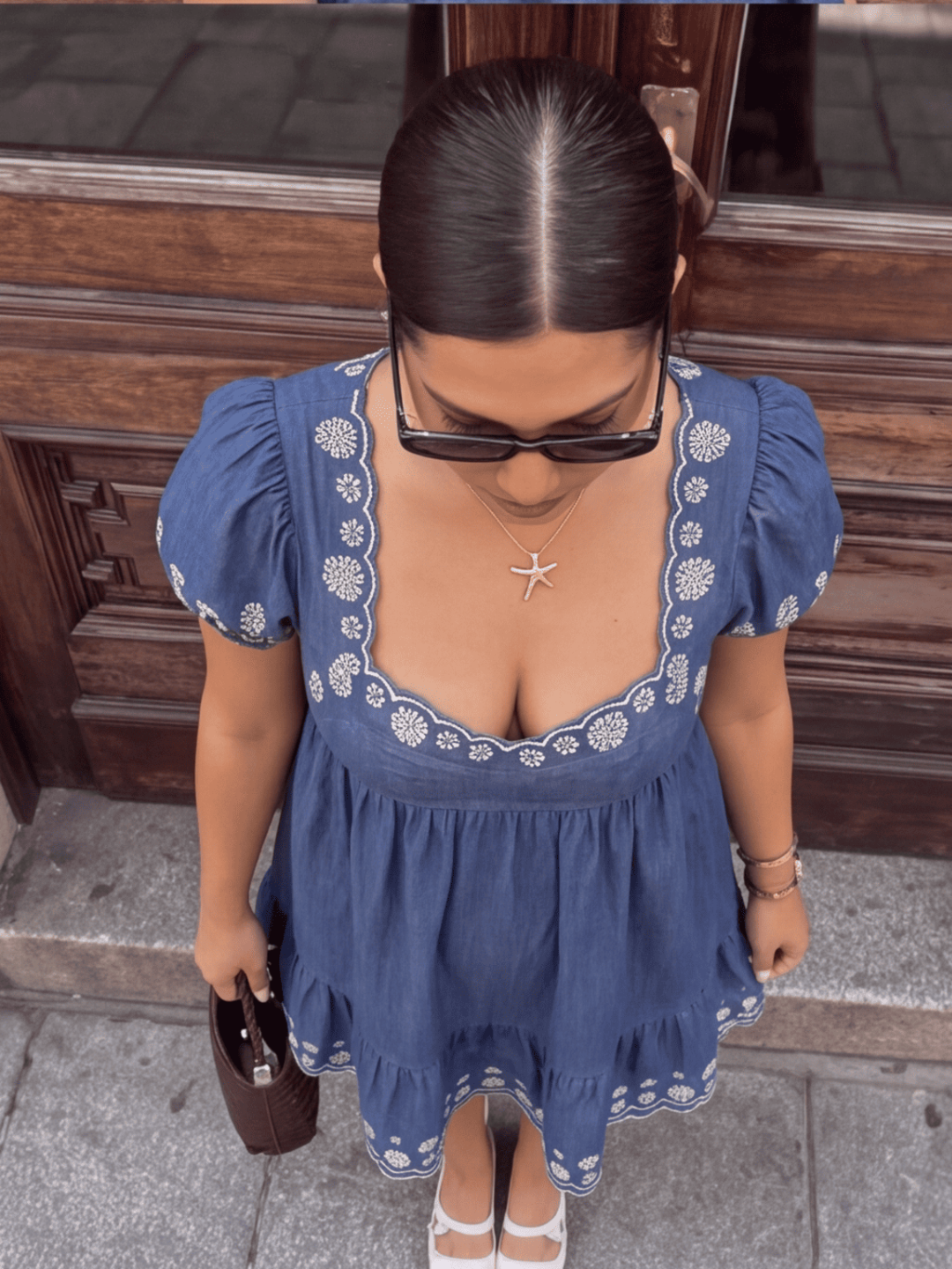 Indigo Bloom Curve Embroidered Dress
