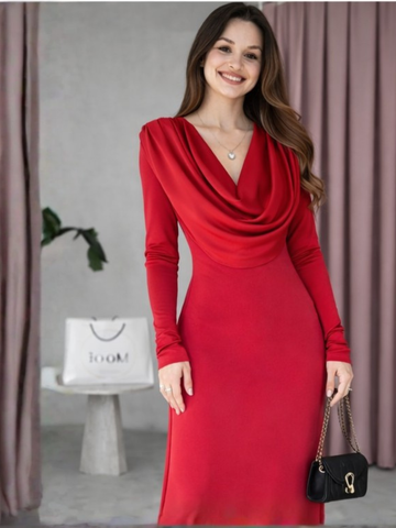 Scarlet Desire Cowl-Neck Gown Dress