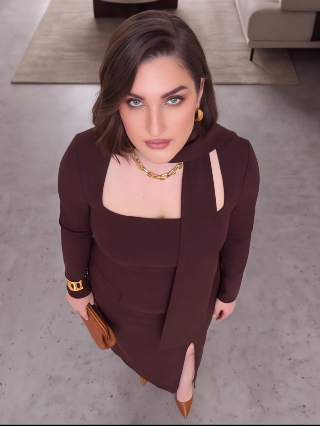 Cocoa Veil Curve Maxi Dress with Scarf