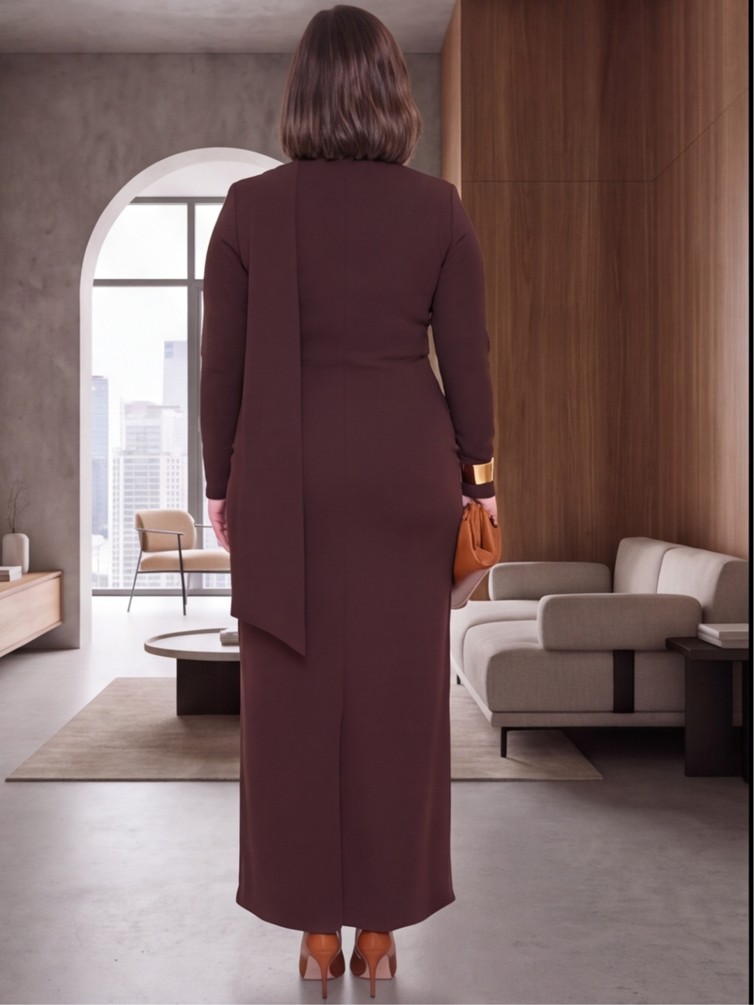 Cocoa Veil Curve Maxi Dress with Scarf