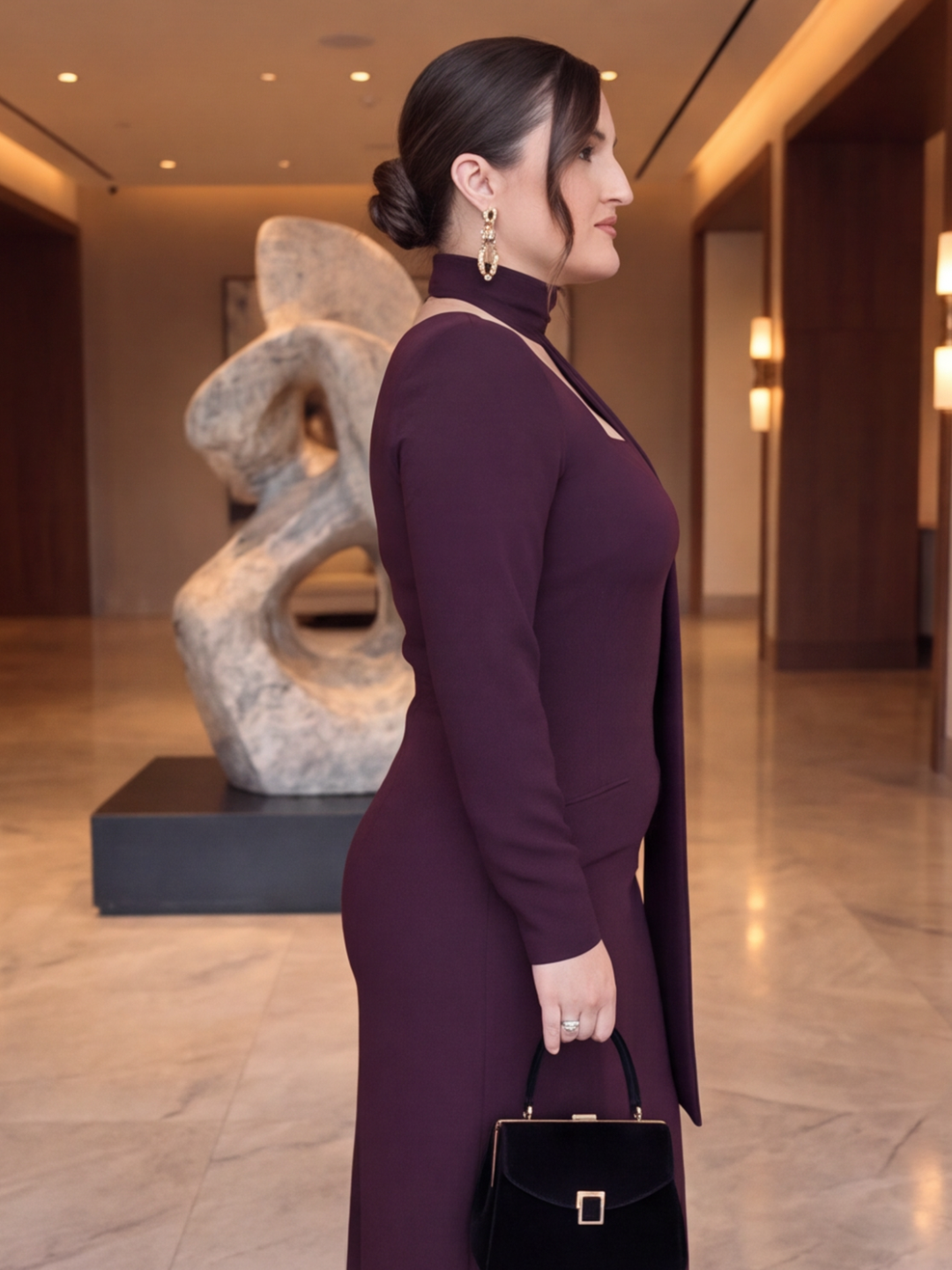 Wine Veil Curve Maxi Dress with Scarf