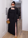 Noir Veil Curve Maxi Dress with Scarf