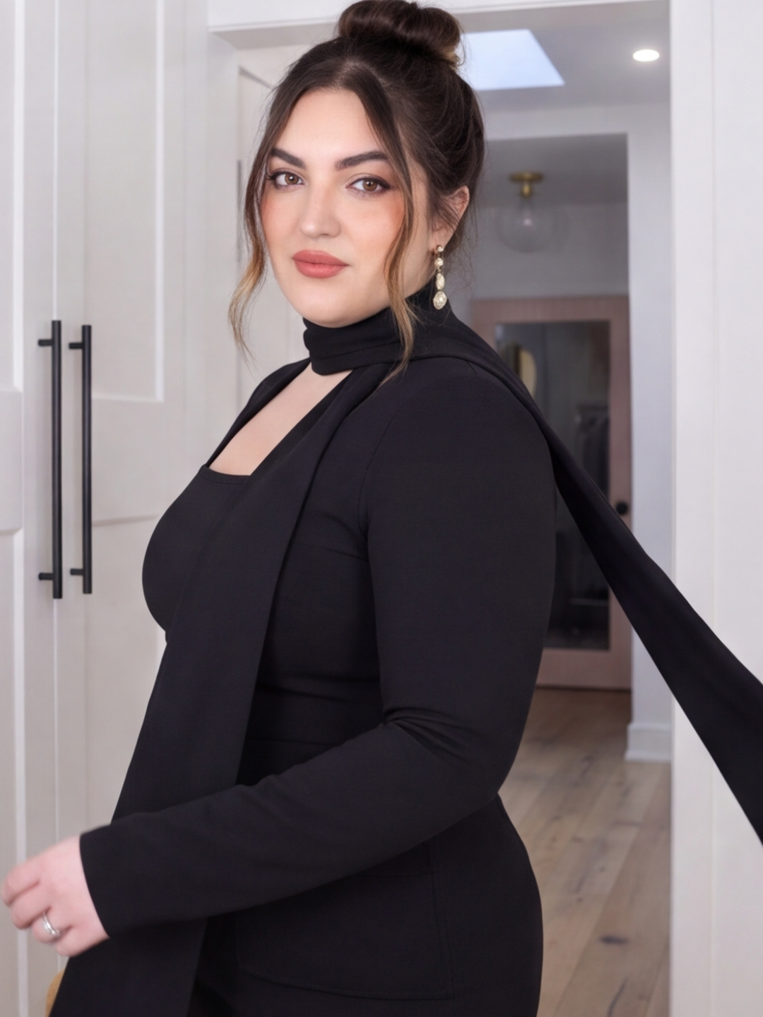 Noir Veil Curve Maxi Dress with Scarf