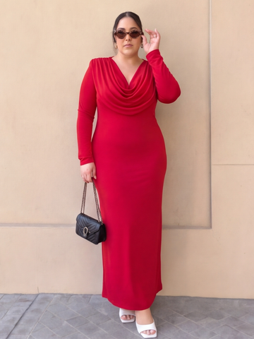 Scarlet Desire Curve Cowl-Neck Gown Dress