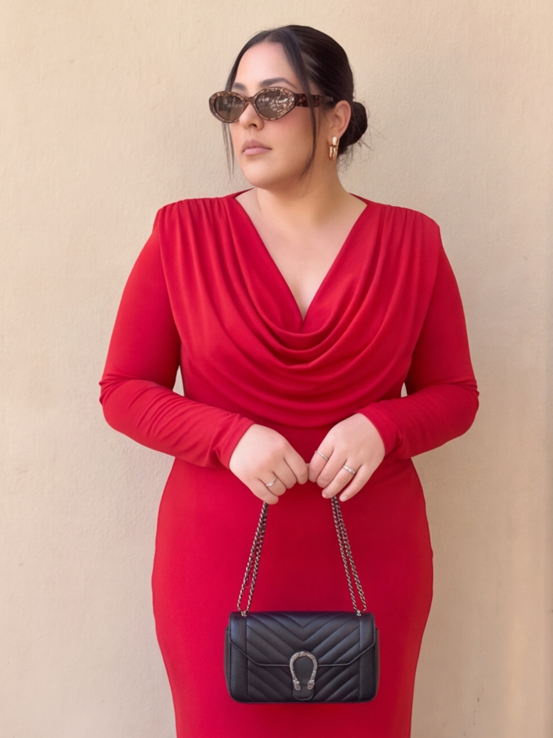 Scarlet Desire Curve Cowl-Neck Gown Dress