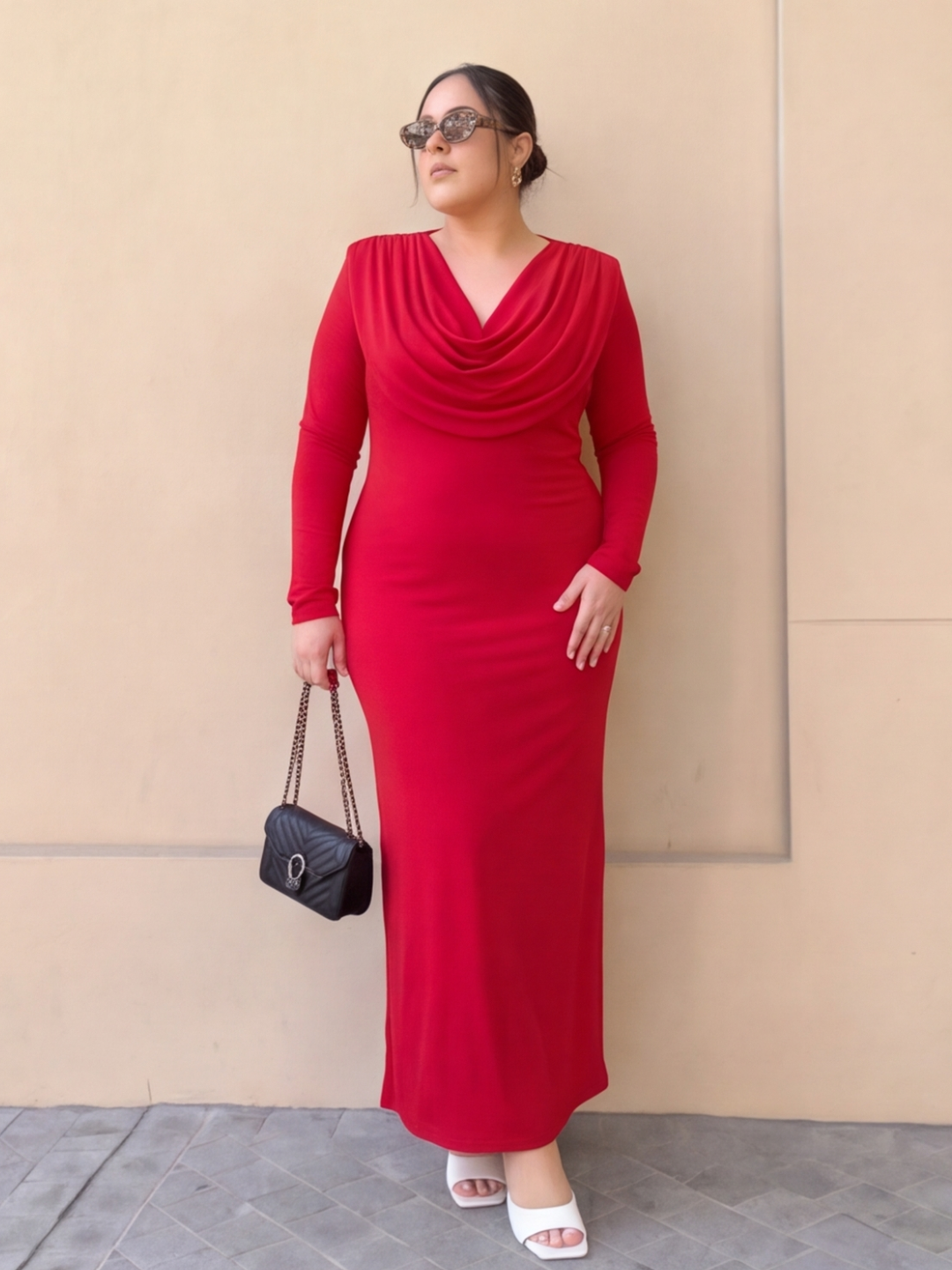 Scarlet Desire Curve Cowl-Neck Gown Dress