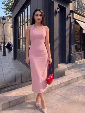 Pink Bodycon Midi Dress