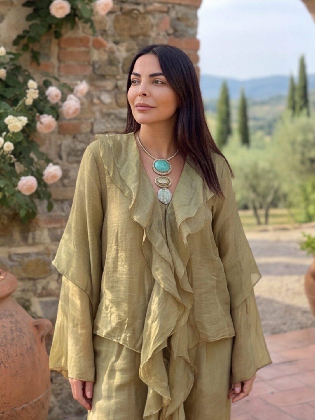 Olive Serenity Ruffle Co-ord Set