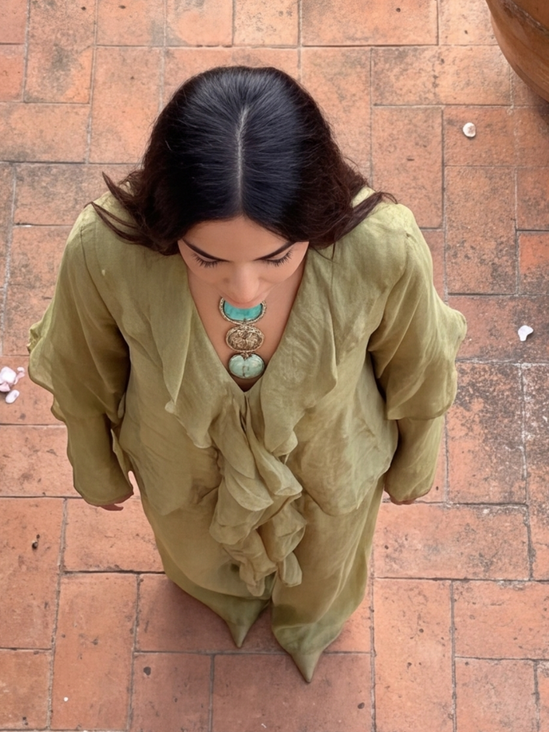 Olive Serenity Ruffle Co-ord Set