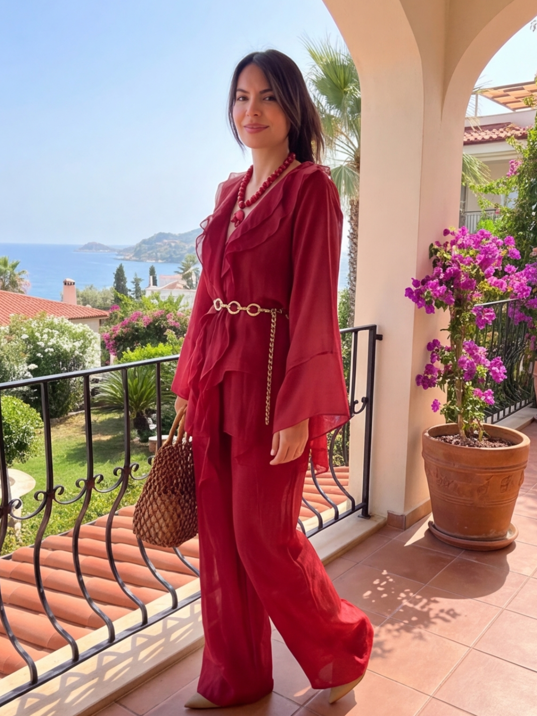 WINE REVERIE RUFFLE CO-ORD SET