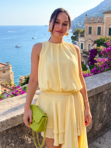 Lemon Aura Layered Skirt Set