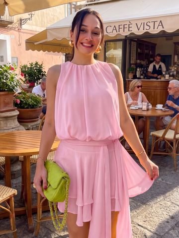 Baby Pink Aura Layered Skirt Set