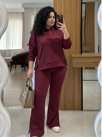 Wine Luxe Suede Co-ord Set – Plus Size