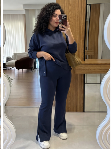 Navy Blue Luxe Suede Co-ord Set – Plus Size