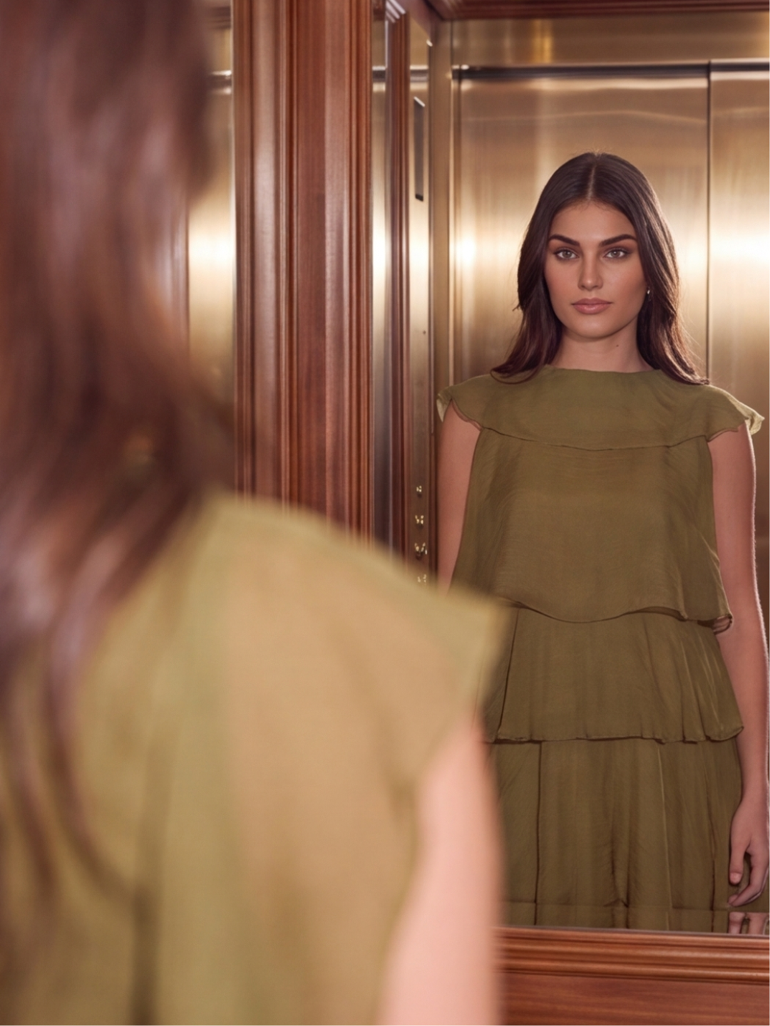 Olive Cascade Cape Mini Dress