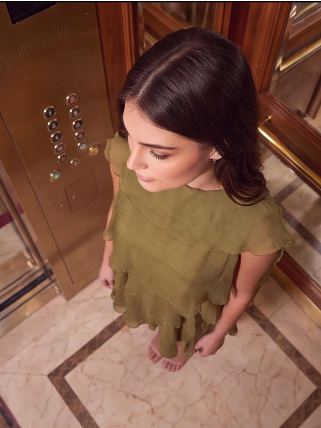 Olive Cascade Cape Mini Dress