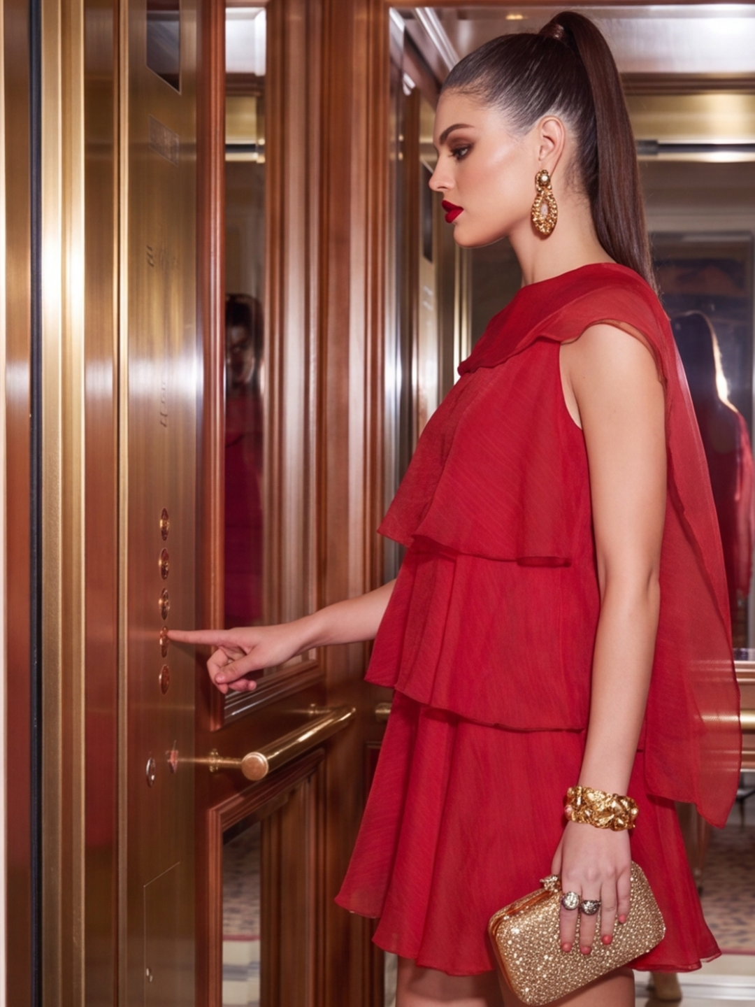 Crimson Cascade Cape Mini Dress