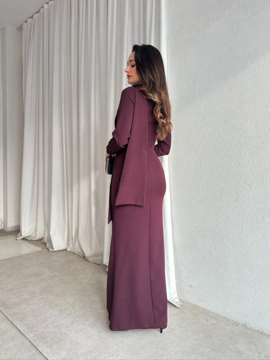 Wine Veil Maxi Dress with Scarf