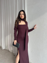 Wine Veil Maxi Dress with Scarf
