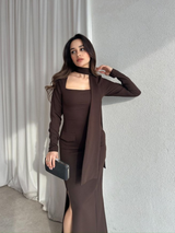 Cocoa Veil Maxi Dress with Scarf