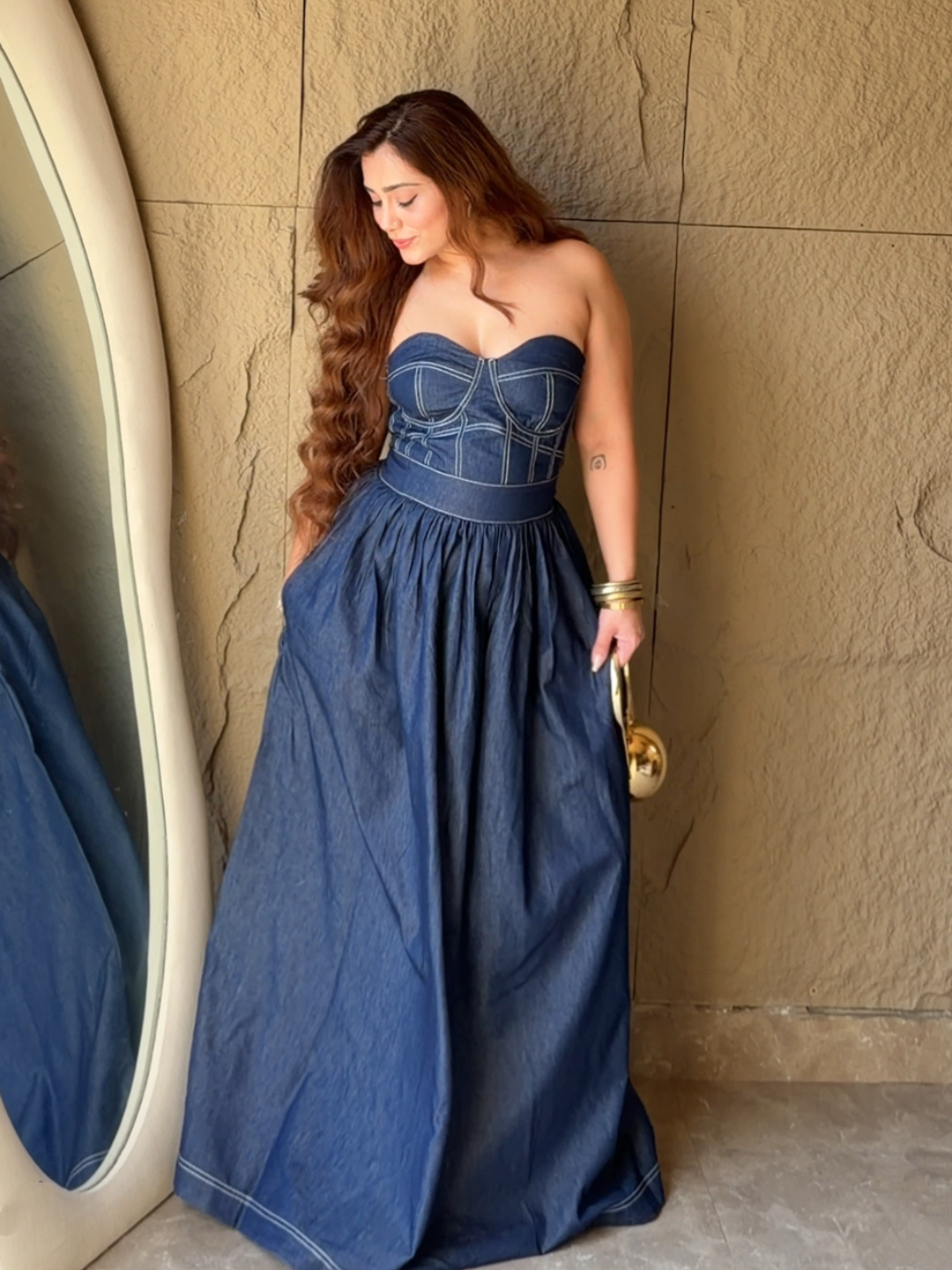 Indigo Sculpt Corset Midi Dress