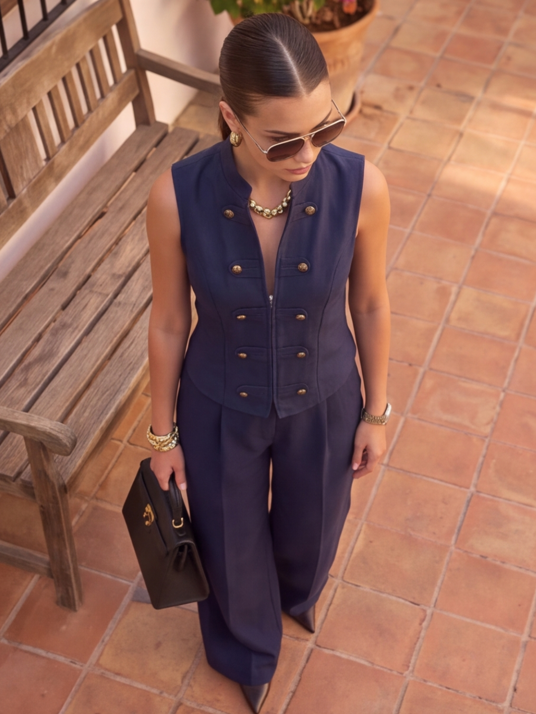 Navy Cotton Linen Co-Ord Set