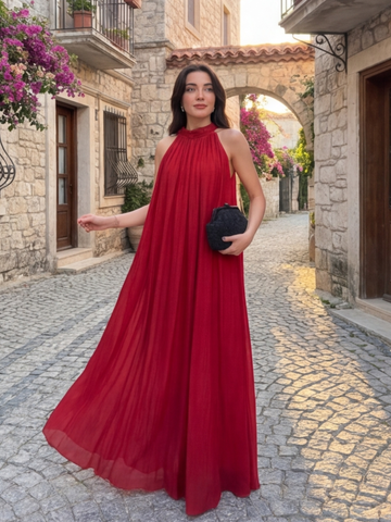 Scarlet Rose Organza Halter Maxi Dress
