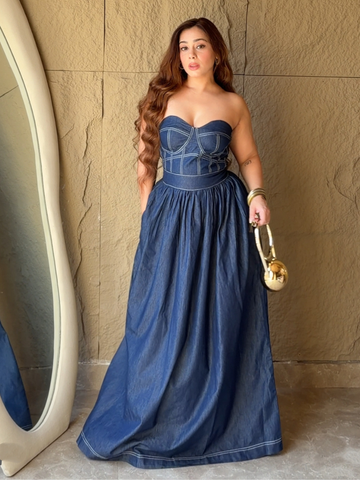 Indigo Sculpt Corset Midi Dress