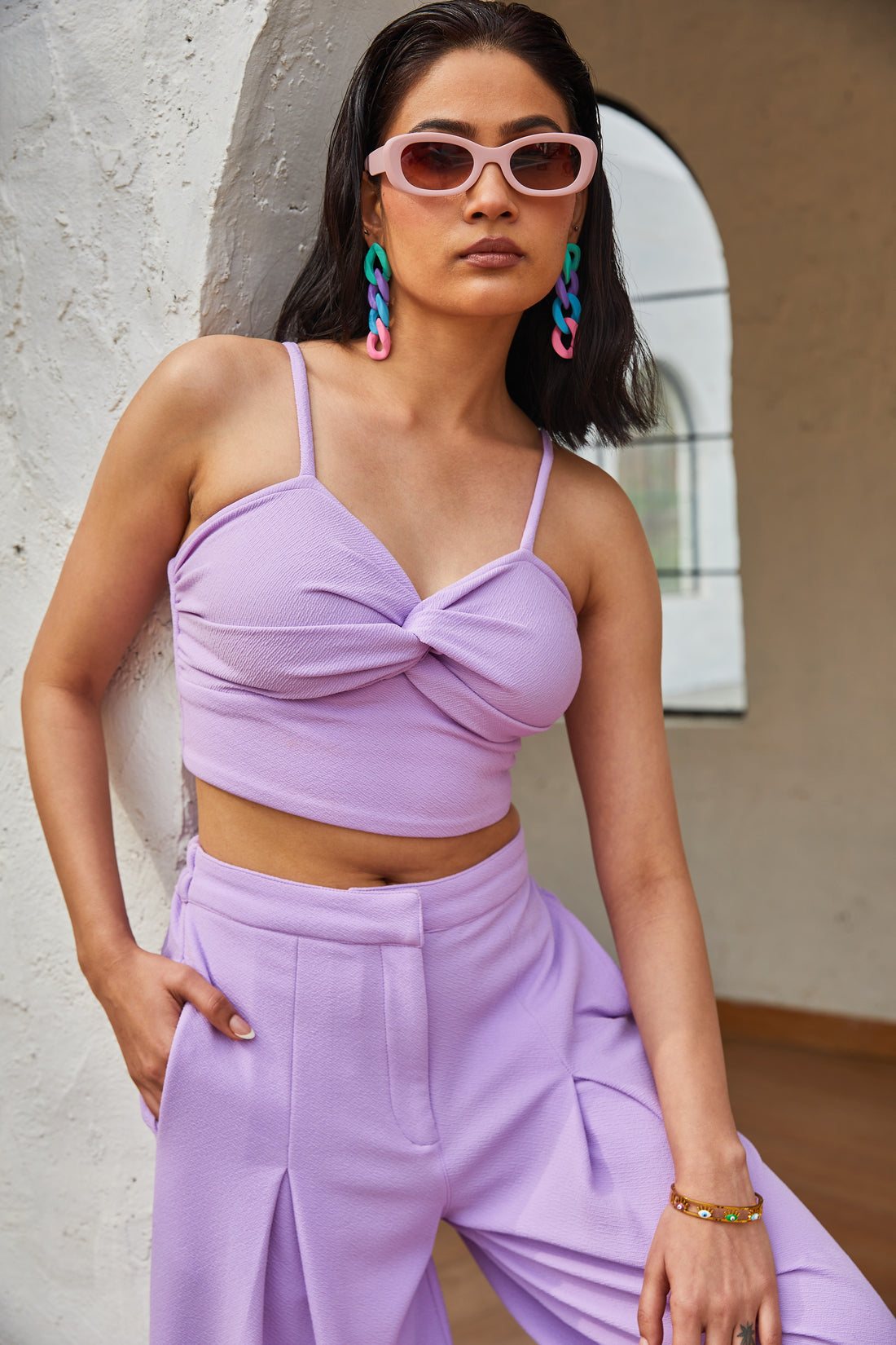 Elysian Co-ord Set with Cam  Bobbin Back Top & High Waist Wide Leg Pants