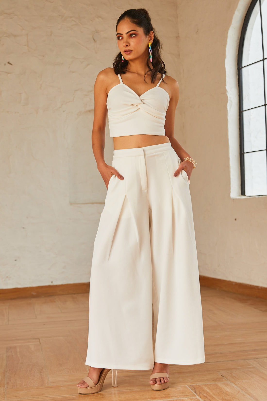 Elysian Co-ord Set with Cam  Bobbin Back Top & High Waist Wide Leg Pants
