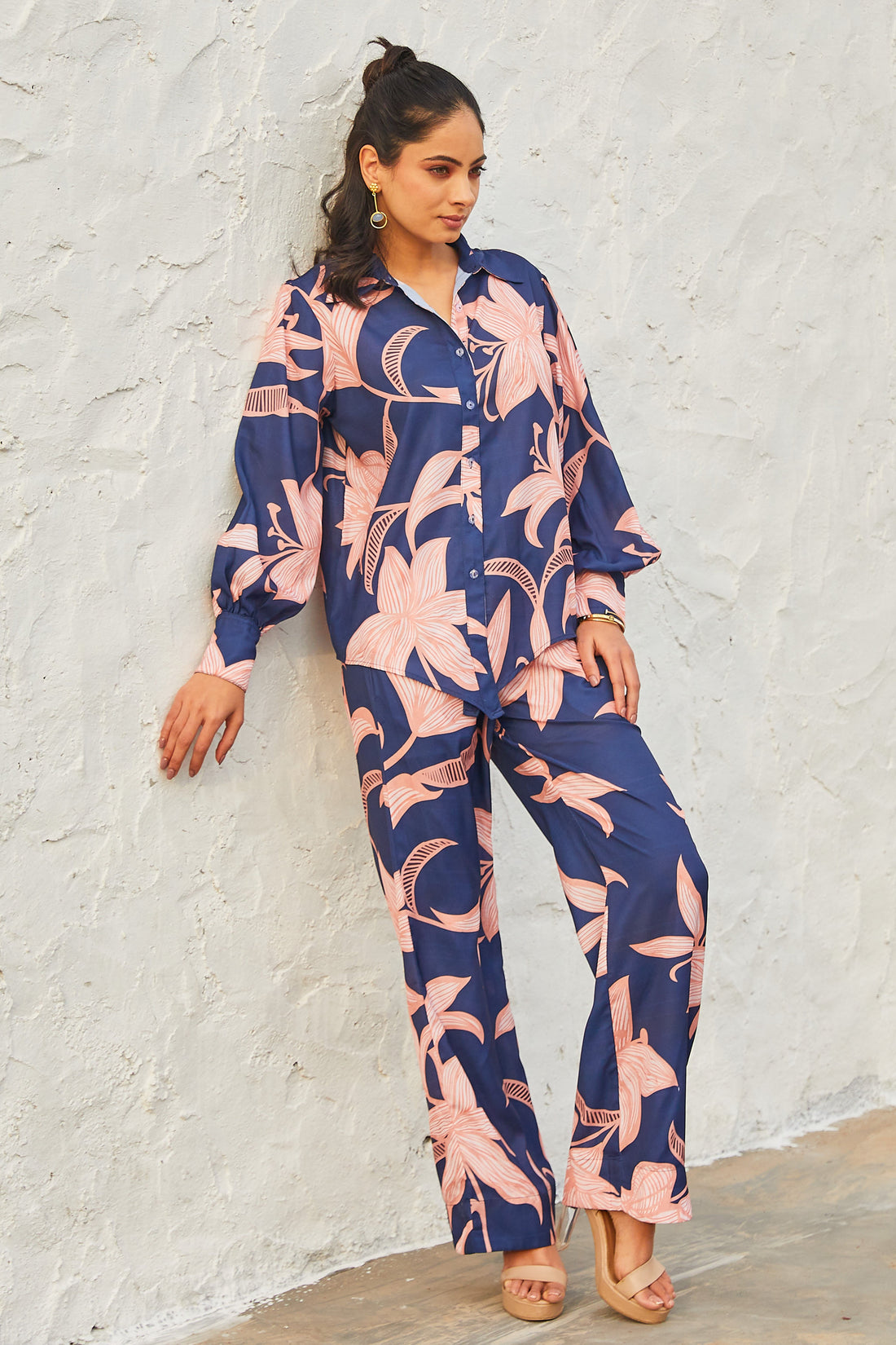 Mala Breezy Co-ord Set with oversized Shirt & Flared Pants