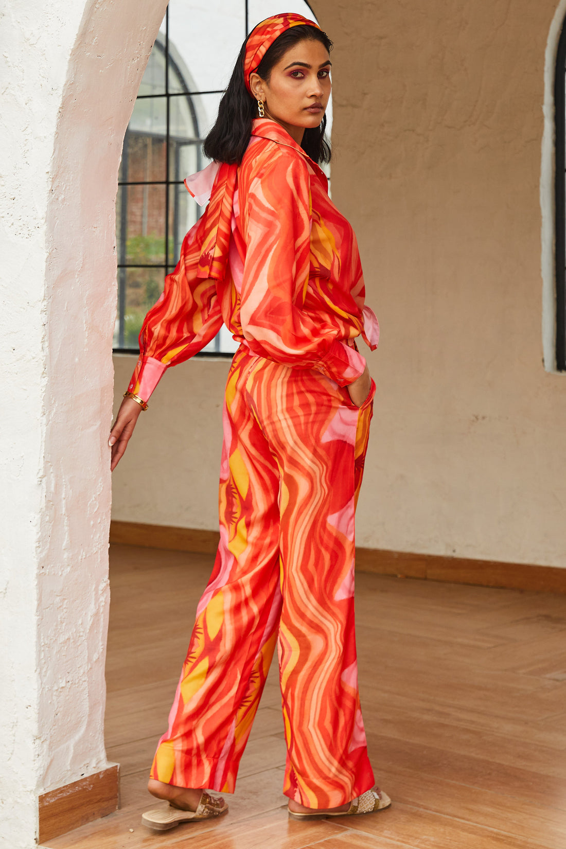 Mala Breezy Co-ord Set with oversized Shirt & Flared Pants