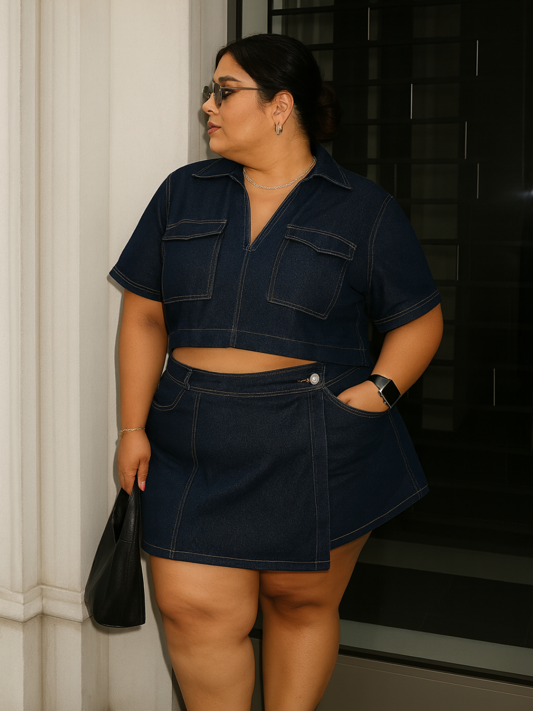 Denim Edge Wrap Skort Set – Curve Story