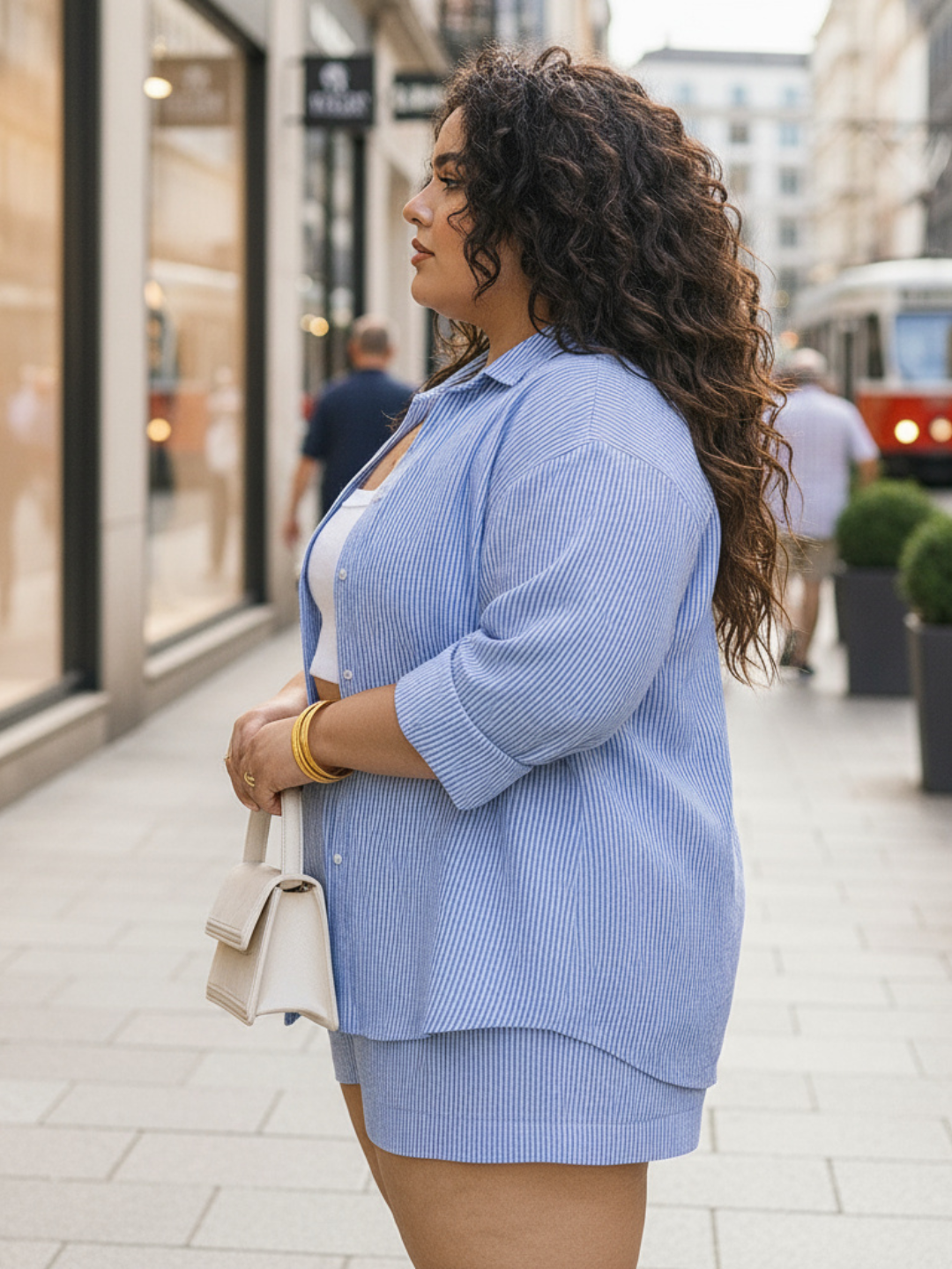 Blue Striped Shirt & Shorts Set