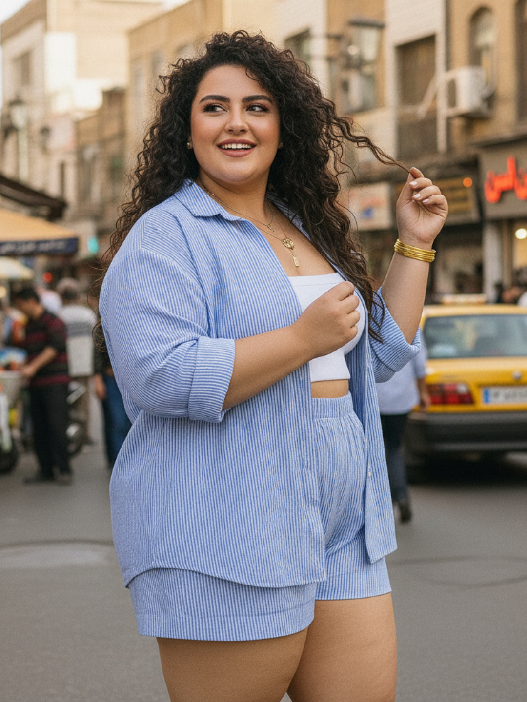 Blue Striped Shirt & Shorts Set