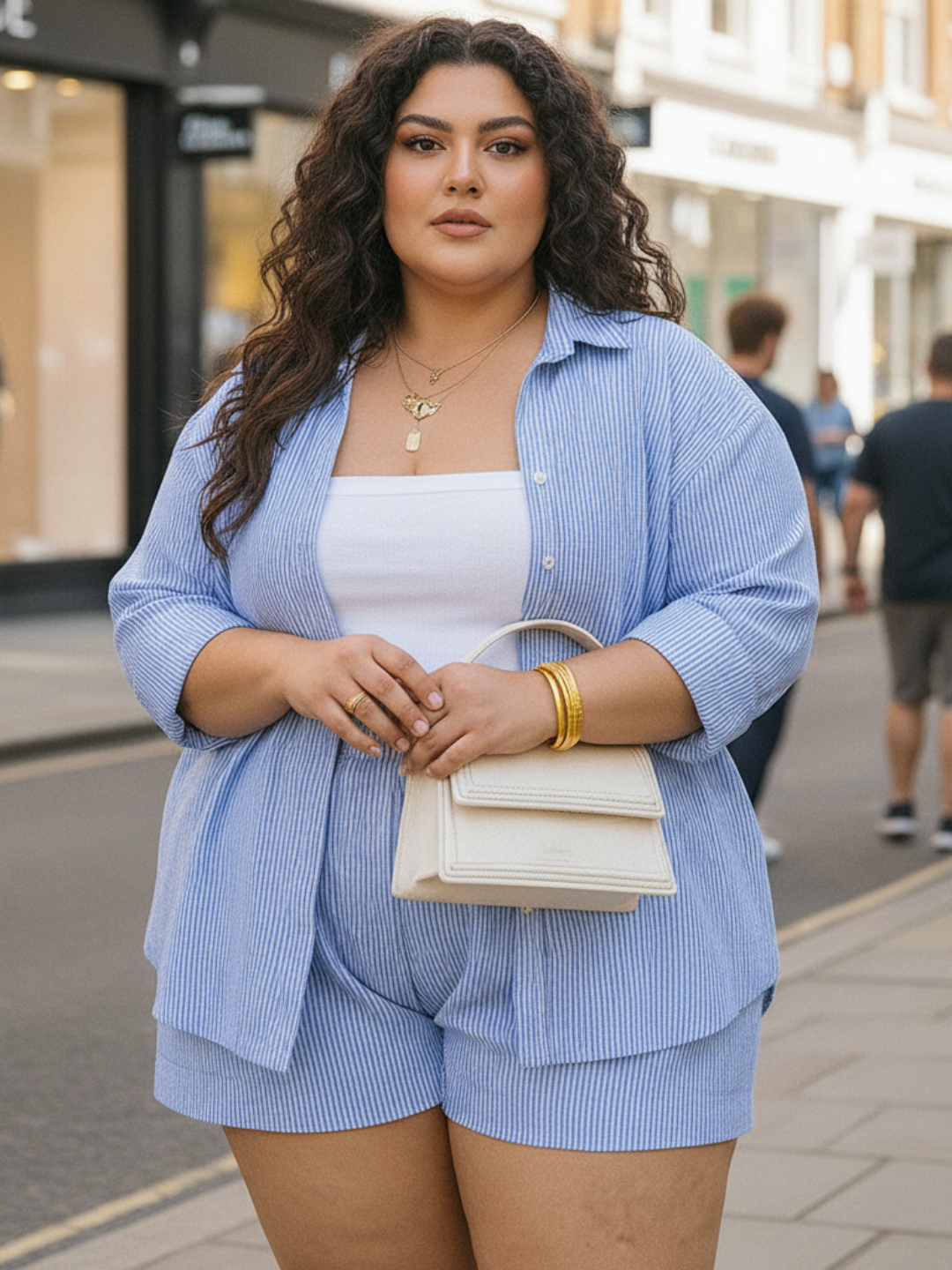 Blue Striped Shirt & Shorts Set